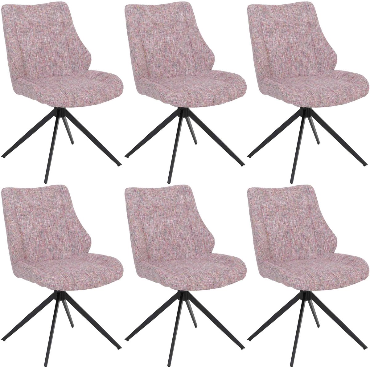 Set van 6 eetkamerstoelen MCW-O48, keukenstoel, draaibaar met Auto-Return, stof/textiel chenille (410 g/m²) Oeko-Tex ~ roze