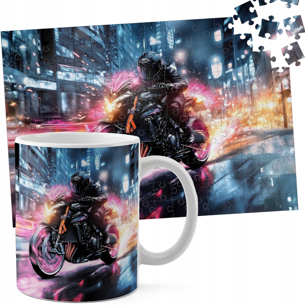 Set: Mok + 110-delige Puzzel - Motor Motocyclethema