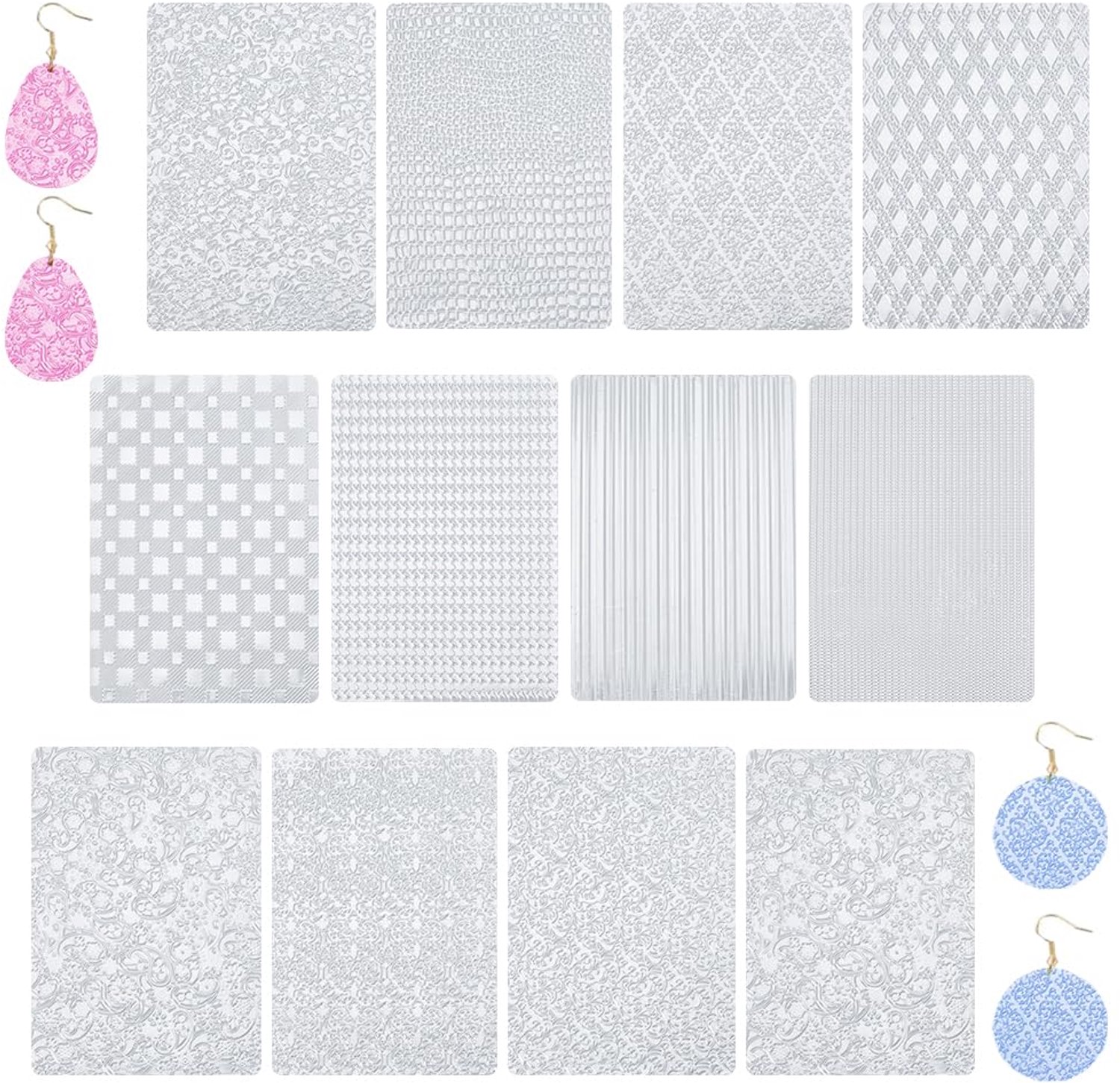 Polymer klei textuurmatten - Set van 12 stuks - Voor sieraden maken en knutselprojecten - 17,8 x 25,4 cm
