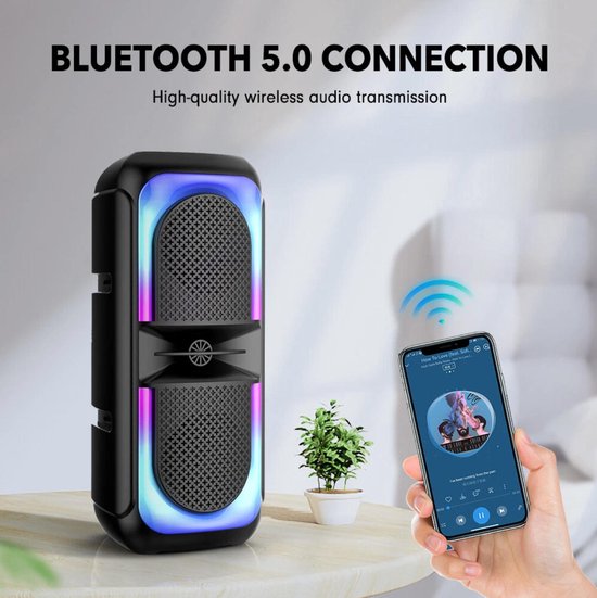 Bluetooth 5.0 party speaker 16,6 x 14,7 x 41 cm met RGB-ledverlichting, zwart — afbeelding 3