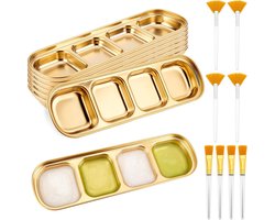 Complete Beauty Care Set met 16 Stukken: 8 RVS Borden met 4 Compartimenten en 8 Applicator Brushes voor Gezichtsmaskers in 2 Stijlen