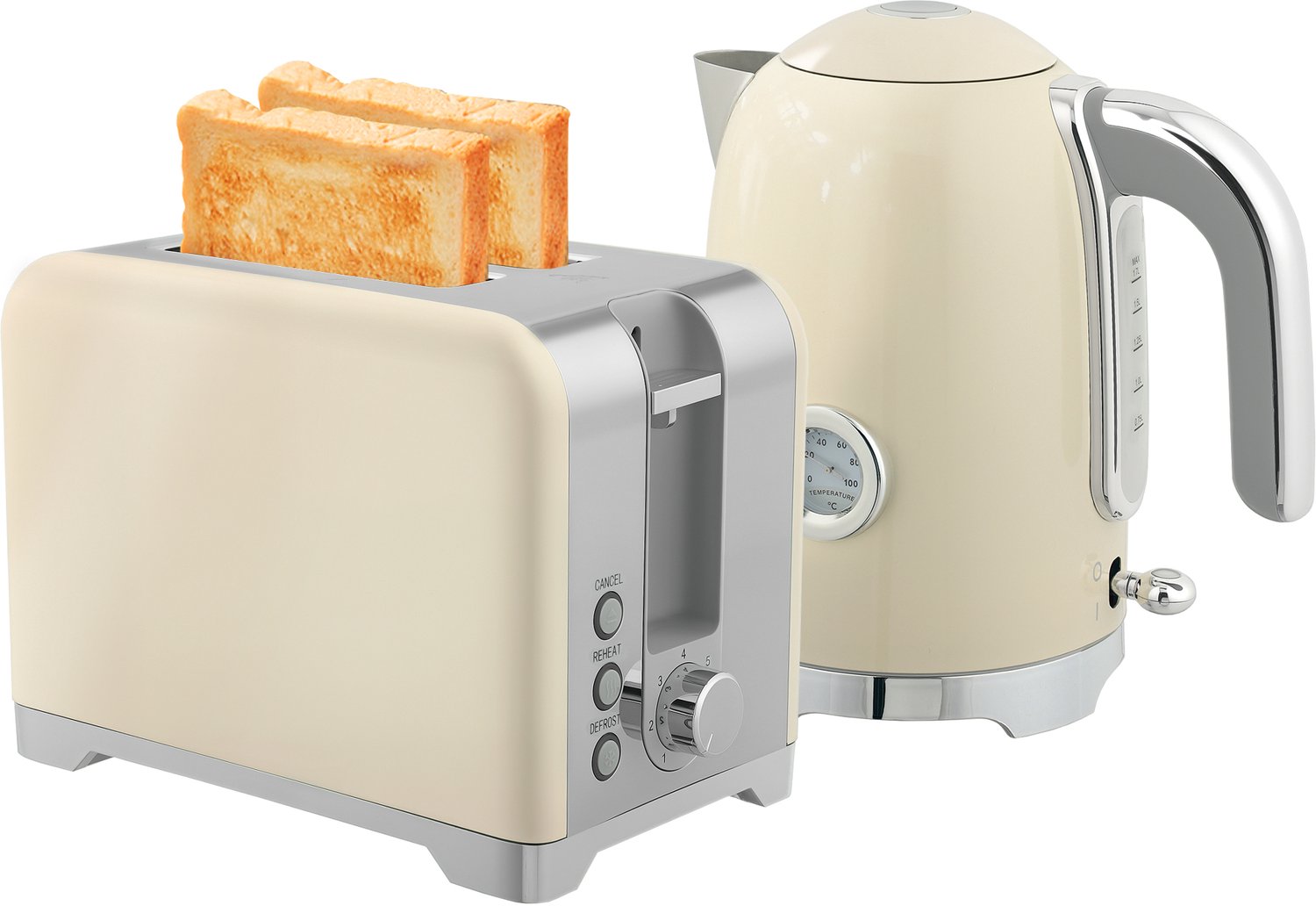 Waterkoker en broodrooster set, 2200W, 7 bruiningsniveaus, diverse functies, Crème