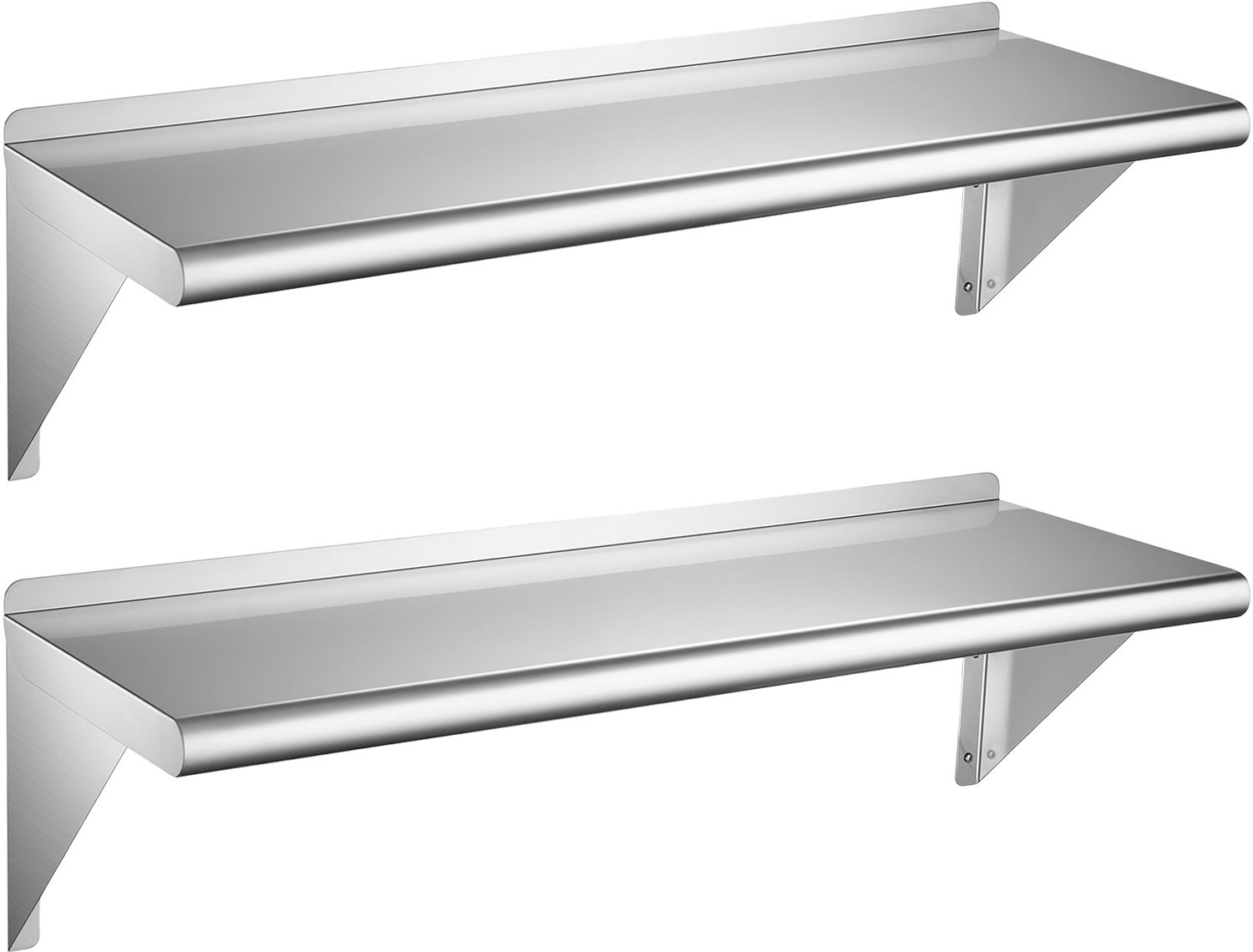 Vevor 2 X Wandplank 305 X 914 mm Keukenplank Roestvrij Staal 430 Zwevende Plank voor Professionele Keukens, Privékeukens, Bars en Garages, Draagvermogen 136 Kg, Versterkte Driehoekige Beugels, Montagemateriaal Inbegrepen Zilver