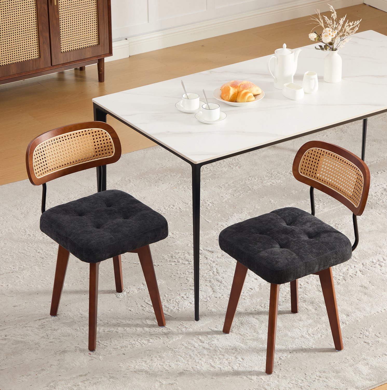CHICFURN Eetkamerstoel - 360 graden draaibaar - 2-delige set - Zwart