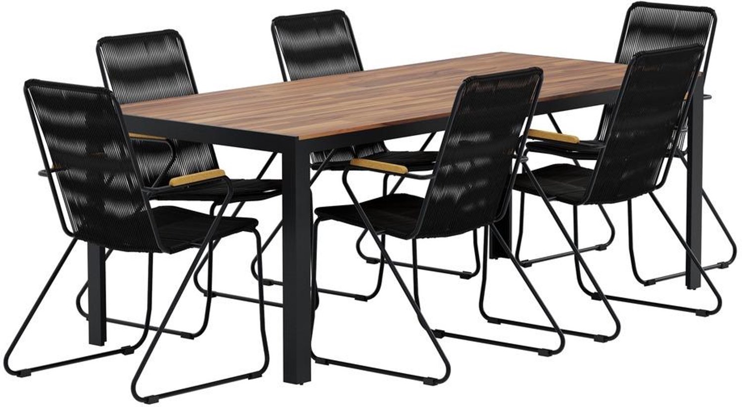 Svea Loyd rechthoekige eettafel - naturel + 6x Dewey eetkamerstoelen - zwart