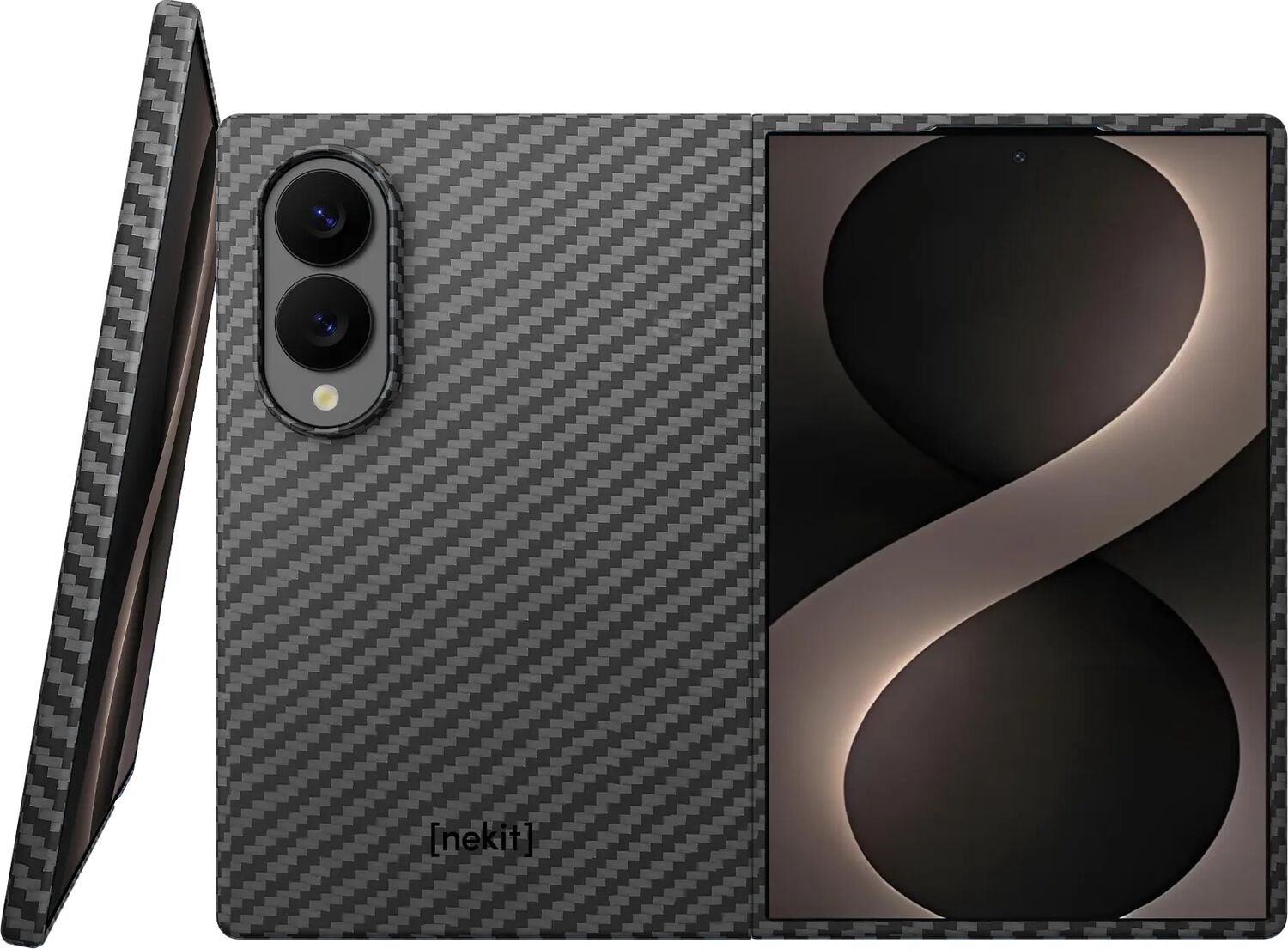 NEKIT Fiber Hoesje Geschikt voor Samsung Galaxy Z Fold 8 - Compatibel met MagSafe en Qi2 - High-Tech Kevlar - Back Cover Ultra Dun - Grijs/Zwart