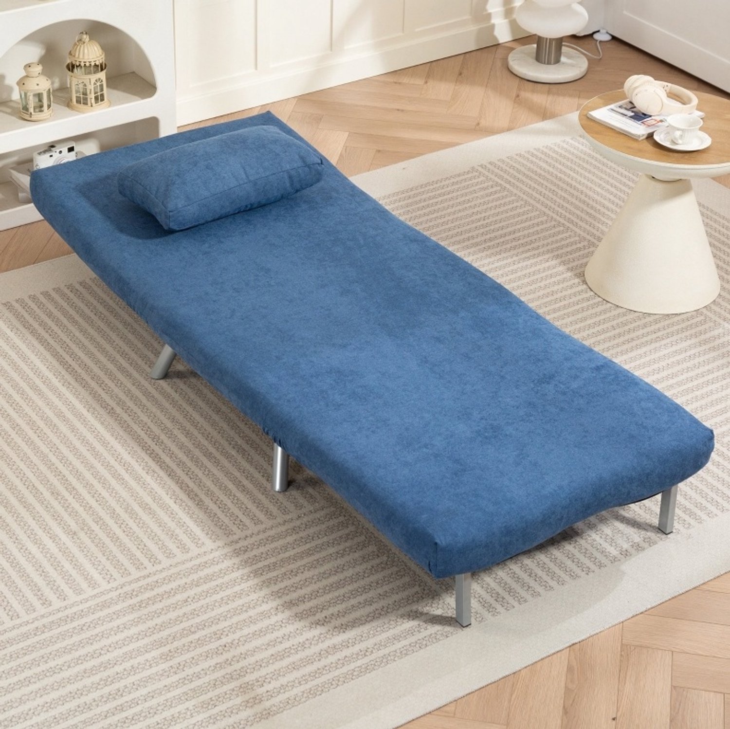 CHICFURN Slaapfauteuil - 2-in-1 bedfunctie - Verstelbare rugleuning - Blauw