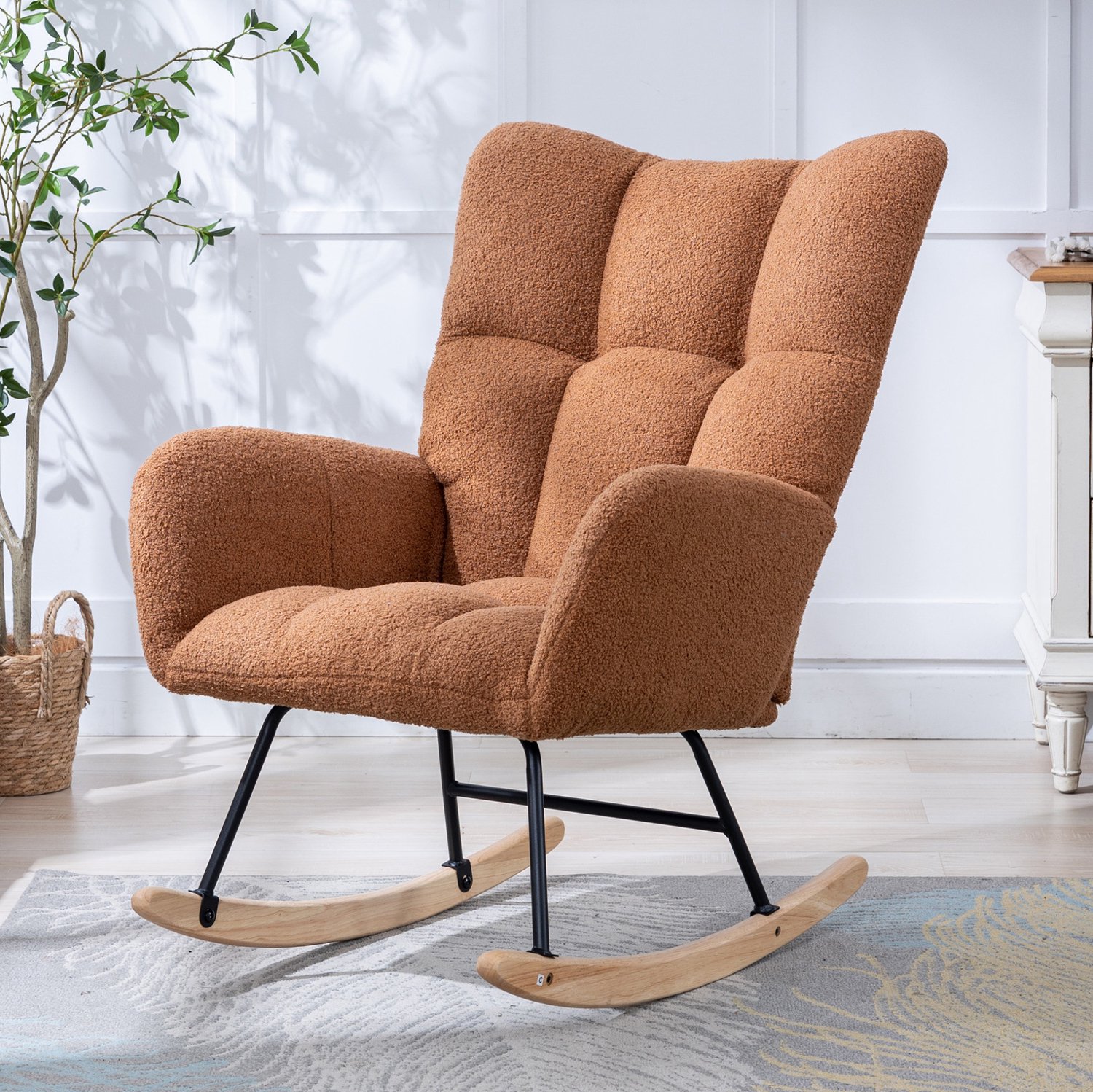 CHICFURN Schommelstoel - Ergonomisch - Met armleuningen - Bruin
