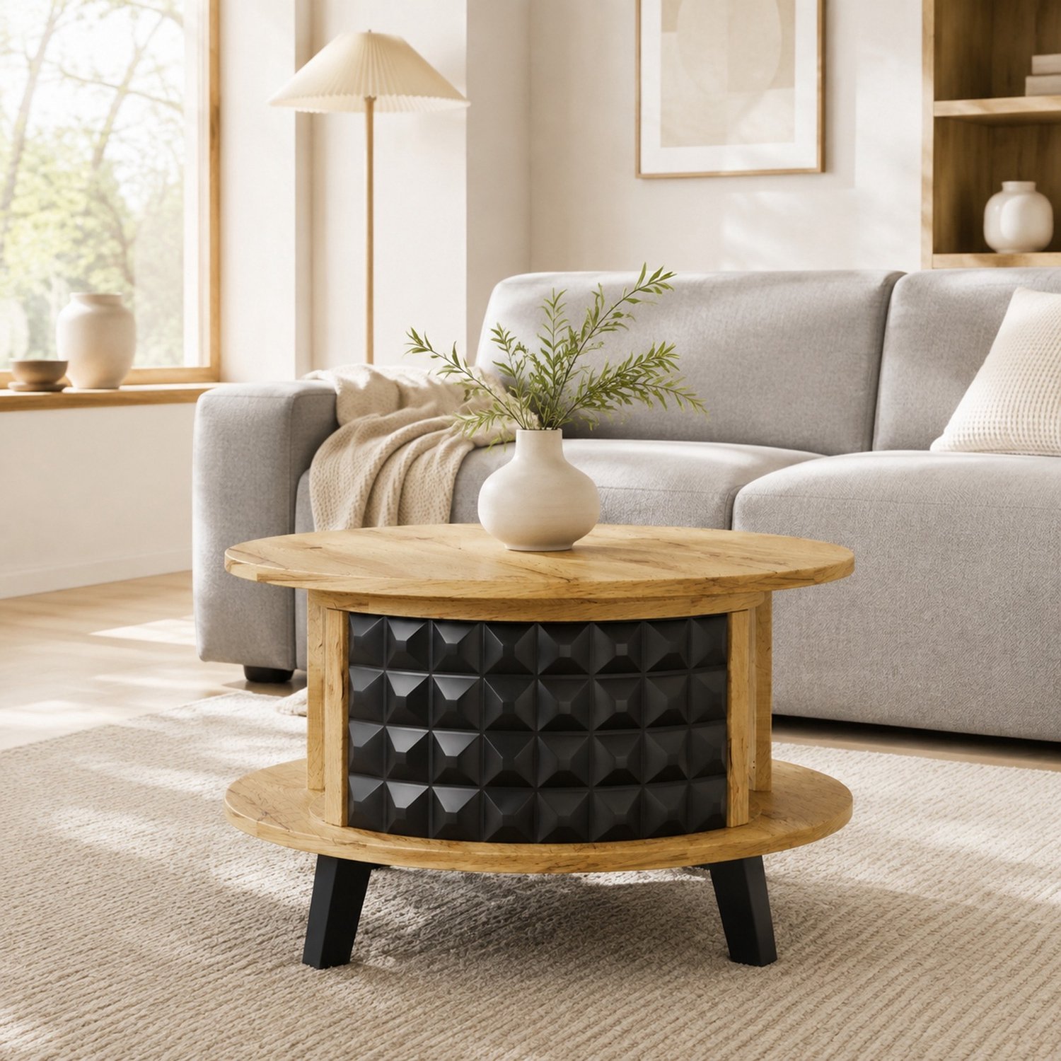 Maisentiel Salontafel 85,2 x 80 x 45,2 cm met draaibare opbergruimte, spaanplaat naturel