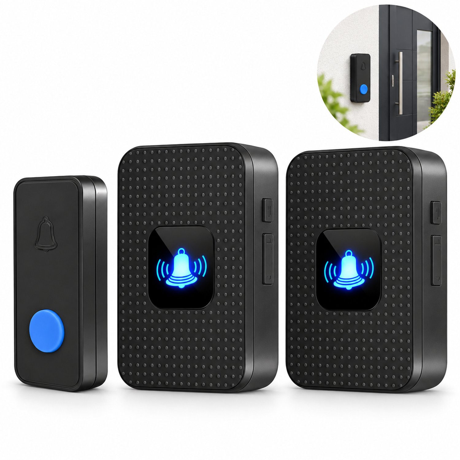 VHV - Draadloze Deurbel Set met 2 Ontvangers - 300 Meter Bereik - IP55 Waterdicht - 38 Melodieën met LED - Buiten Deurbel Zwart