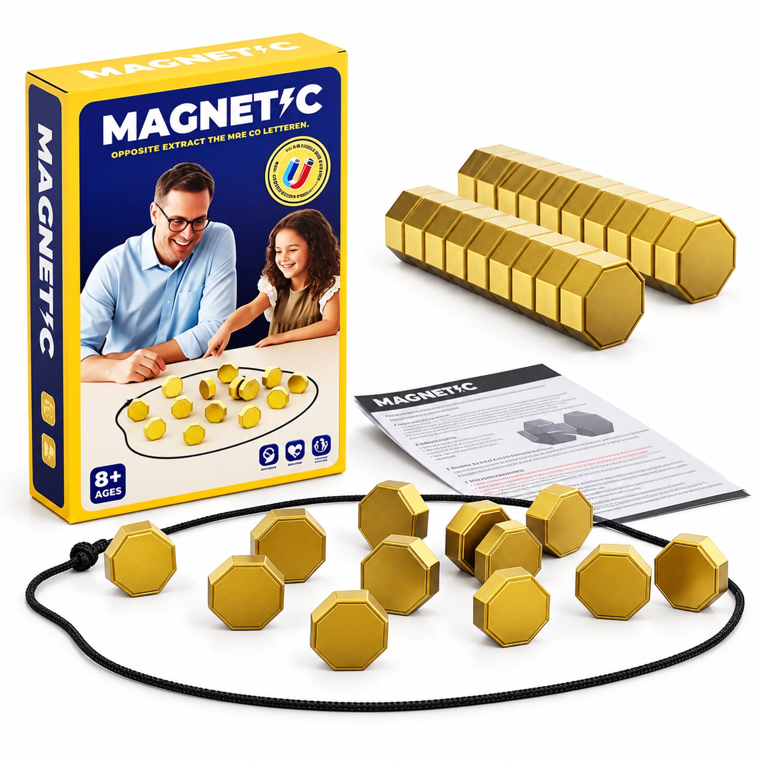 Flero Magneetspel, Magnetisch Schaakspel, Tafel Magneetspel, Magneetstenen, Magnetisch Schaak, Campingspellen, Feestspellen voor Familiebijeenkomsten (Goud) - Strategisch Denkspel, Reisspel, Familiespel, Origineel Cadeau, Verjaardagscadeau