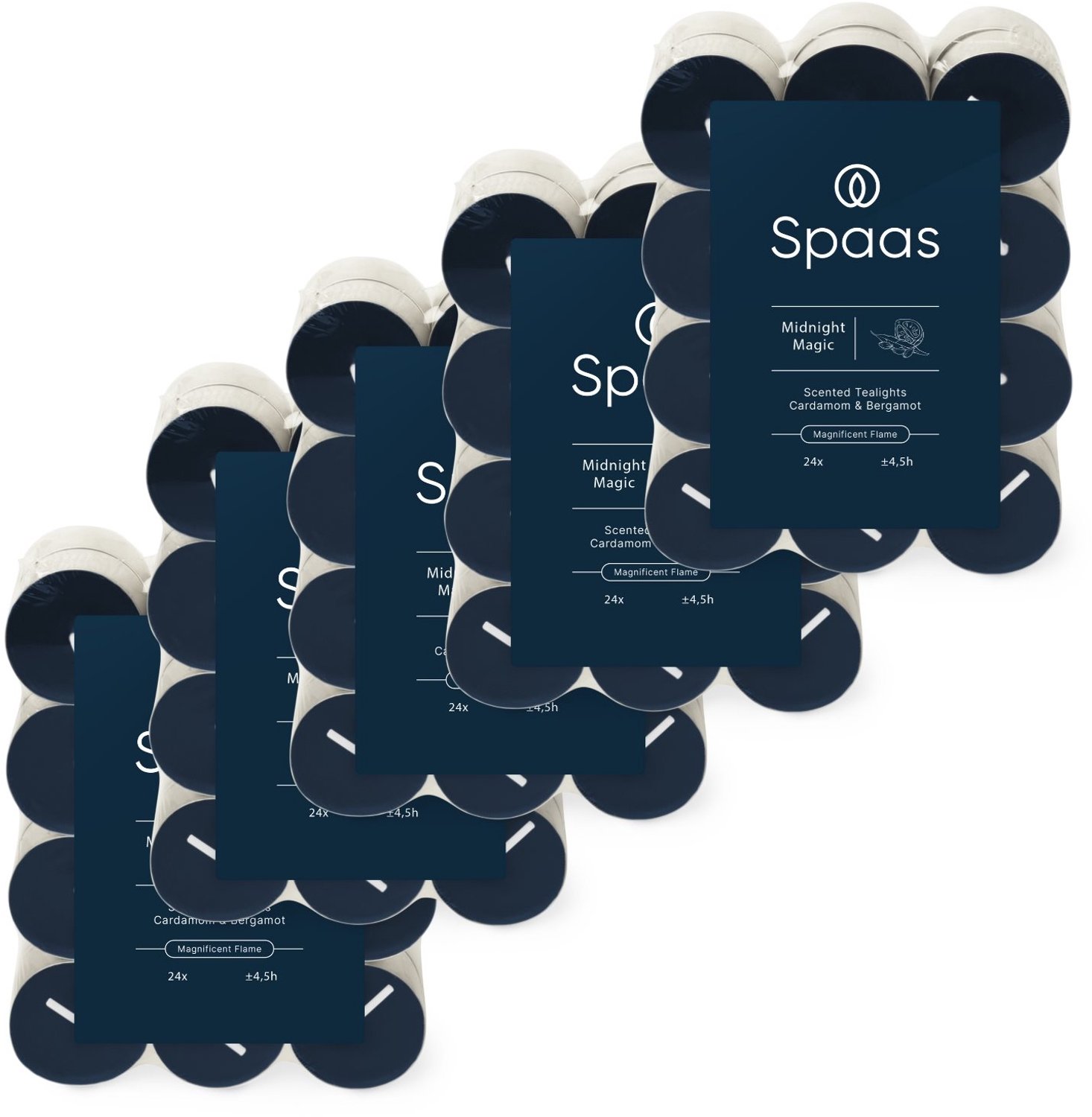 SPAAS Geurtheelichtjes - 120 kaarsen - Kardemom en Bergamot - circa 4,5u - Midnight Magic Donkerblauw