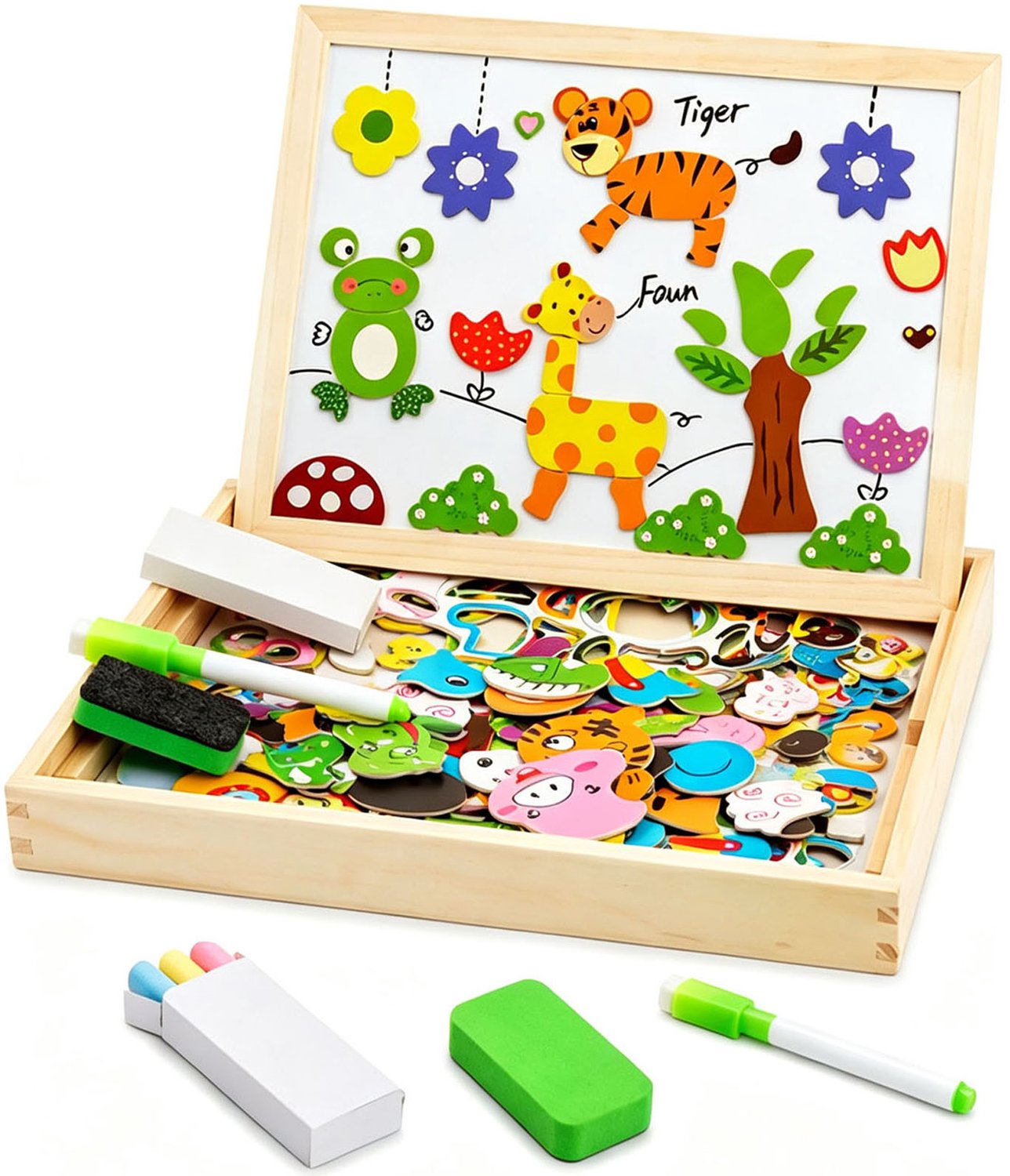 Houten Magnetische Puzzel Speelgoed - Dubbelzijdige Magnetische Boerderij Puzzel Board - Educatief Tekening Ezel Schoolbord
