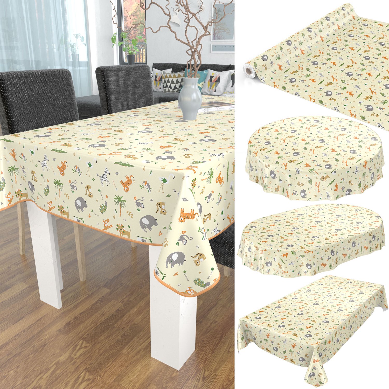 ANRO Tafelzeil op rol Beige 140cm x 20m – Afwasbaar Tafelkleed Rechte rand Op maat te knippen