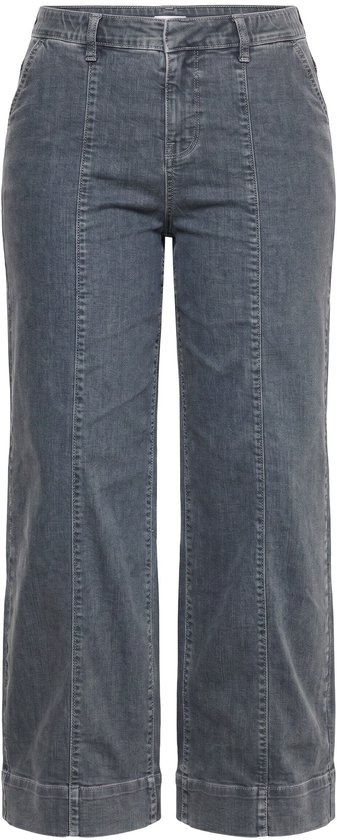 Ulla Popken - Dames - Jeans Mary persplooi wijde pijpen elastische tailleband - Grijs denim - Maat 22