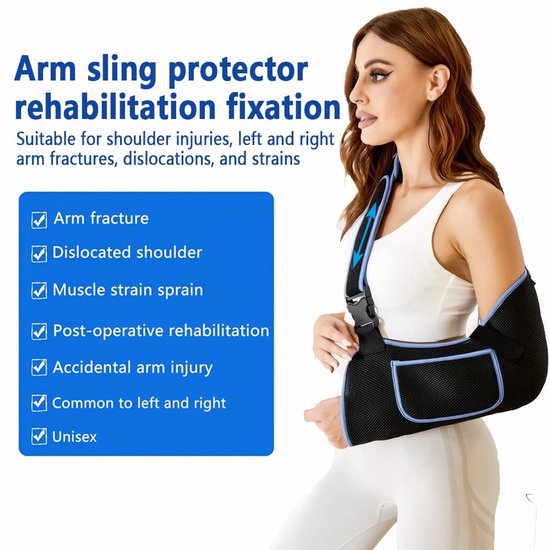 Verstelbare Elleboogsteun met Opbergtas voor Arm en Schouder, Ideaal bij Tendinitis en Blessures, Geschikt voor Mannen en Vrouwen, Blauw-Zwart — afbeelding 3