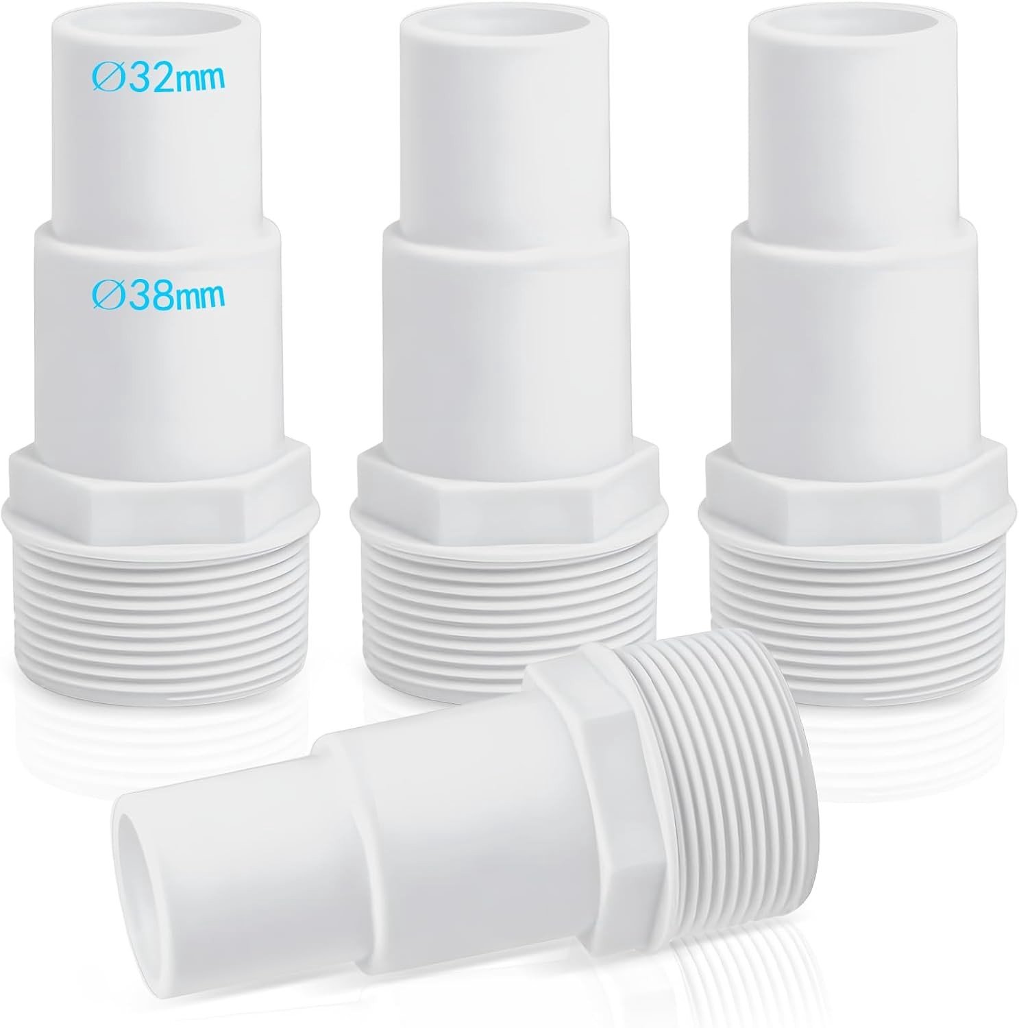 4-delige set zwembadslangconnectoren, slangdoppen en adapters voor 32/38 mm slang, ideaal voor zwembadonderhoud en watercirculatie