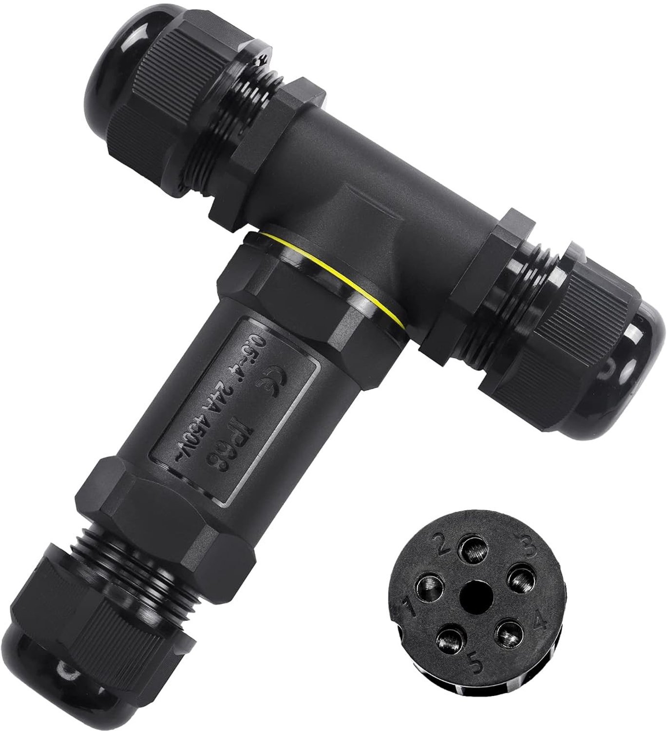 Waterdichte Juntiebox voor Buiten - Elektrische Kabelconnector T-vormig met 5 Pin Aansluiting, Ideaal voor Tuin en Buitenverlichting