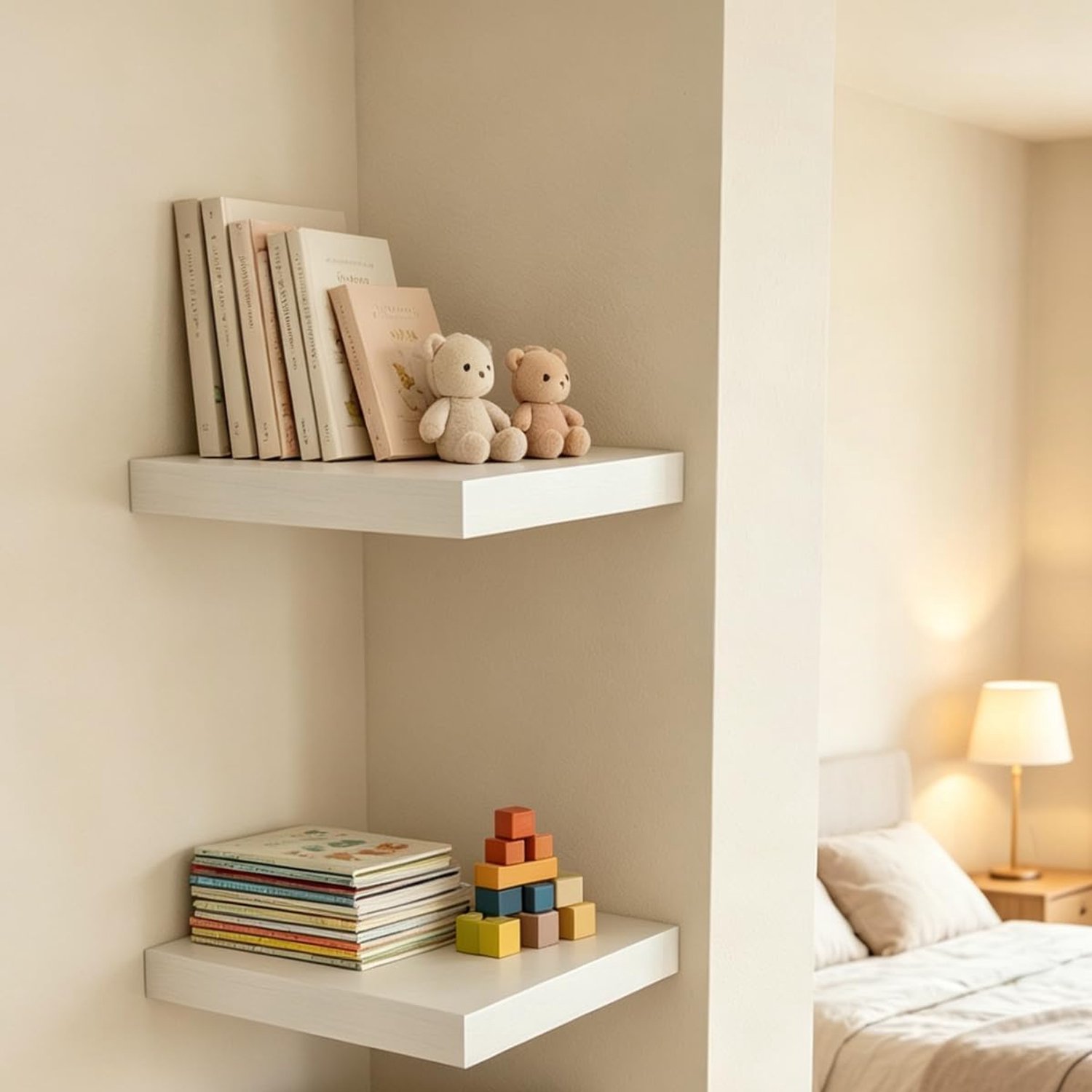 Zwevend rek, houtlook, 25 cm, set van 2, slaapkamer, bed