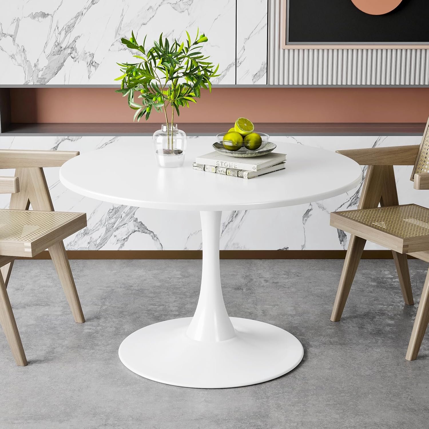 Eettafel 80 cm, moderne tulpentafel met zuilenvoet, wit
