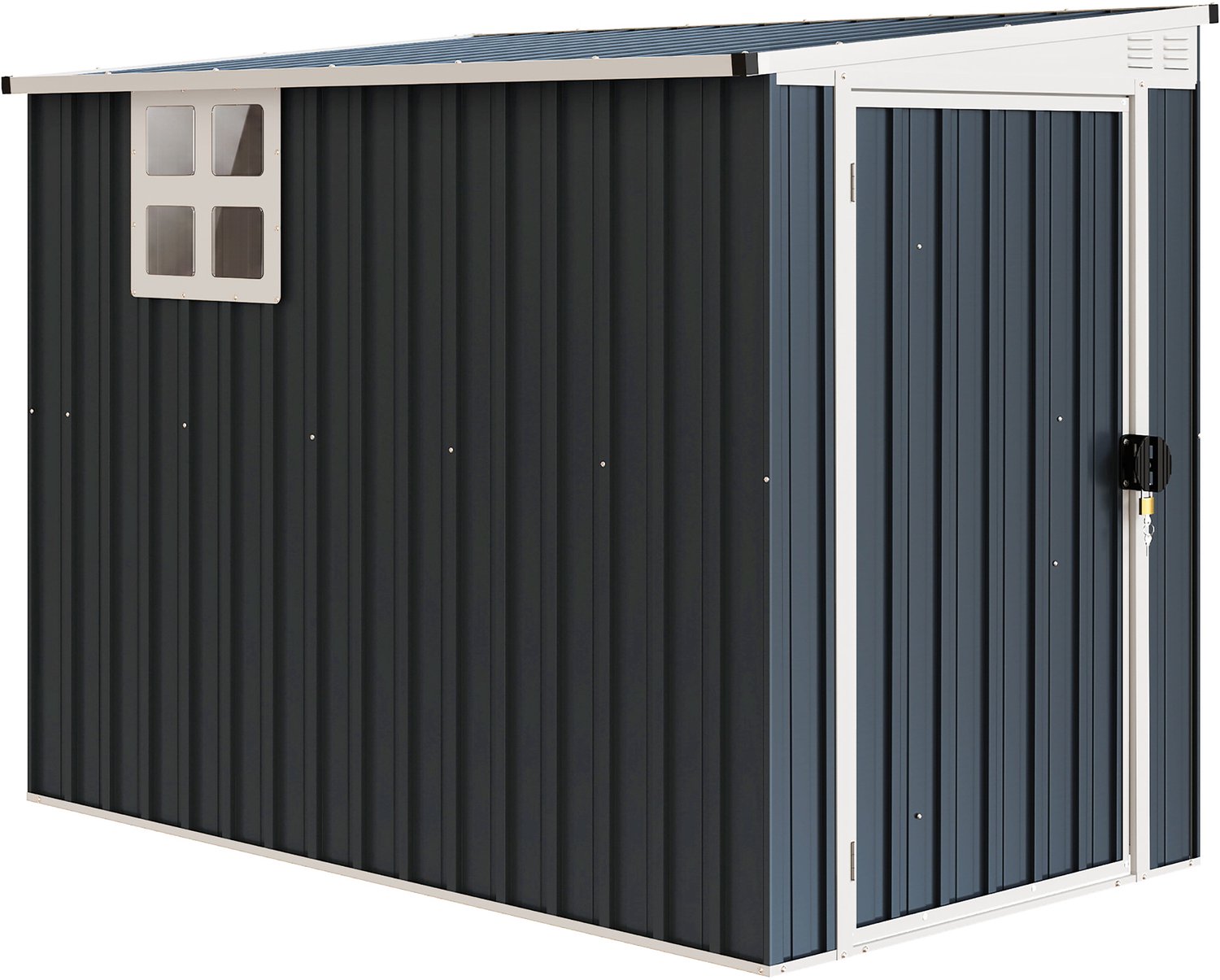 Sunona Gereedschapsschuur - Met raam, ventilatie en afsluitbare deur - Verzinkt staal - 128 x 231 x 161/181 cm - Donkergrijs
