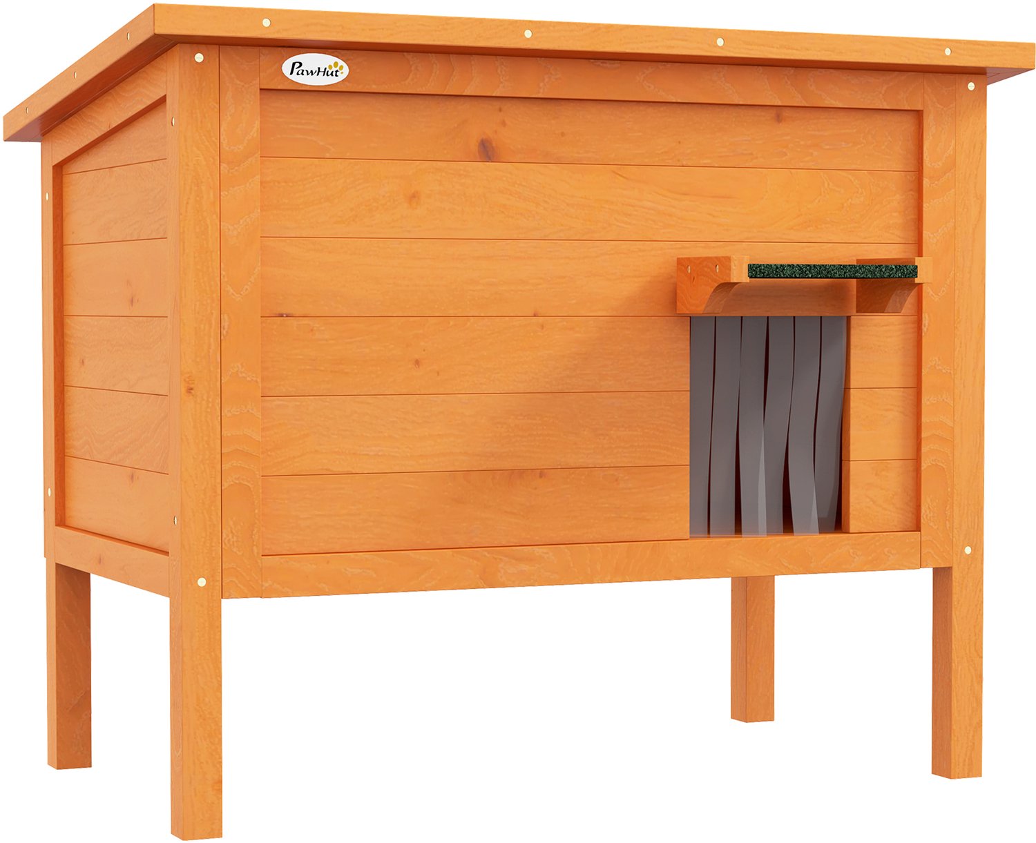 Pawona Geïsoleerd kattenhuis voor buiten - Met opklapbaar dak - 85 x 50 x 68,5 cm - Oranje/Groen