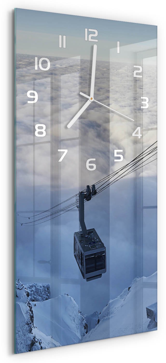 Tulup Wandklok - Achtbaan Glazen Klok Met Print - 30x60 cm - Wit Wandklok Glas Met Motief - Witte handen - Rechthoekige Klok - Wandklok Glas Decoratie - Gekleurde Glazen Klok