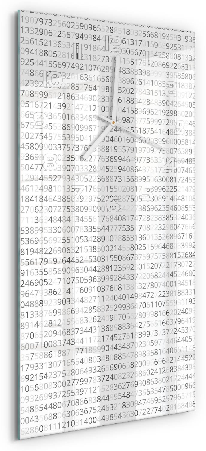 Tulup Wandklok - Binaire code Moderne Wandklok Glas - 30x60 cm - Grijs Wandklok Glas Decoratie - Witte handen - Rechthoekige Klok - Glazen Wandklok Design - Klok Glas Met Opdruk