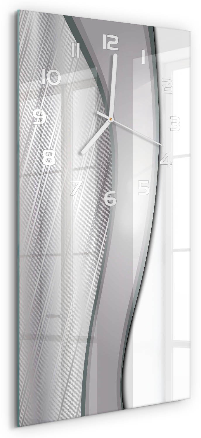 Tulup Wandklok - Metaalabstractie Glazen Wandklok Design - 30x60 cm - Zilver Klok Glas Met Opdruk - Witte handen - Rechthoekige Klok - Wandklok Glas Met Motief - Decoratieve Glazen Klok