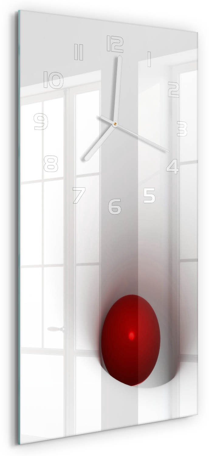 Tulup Wandklok - Sfeer van abstractie Decoratieve Glazen Klok - 30x60 cm - Rood Glazen Wandklok Design - Witte handen - Rechthoekige Klok - Glazen Klok Met Print - Wandklok Glas Met Motief