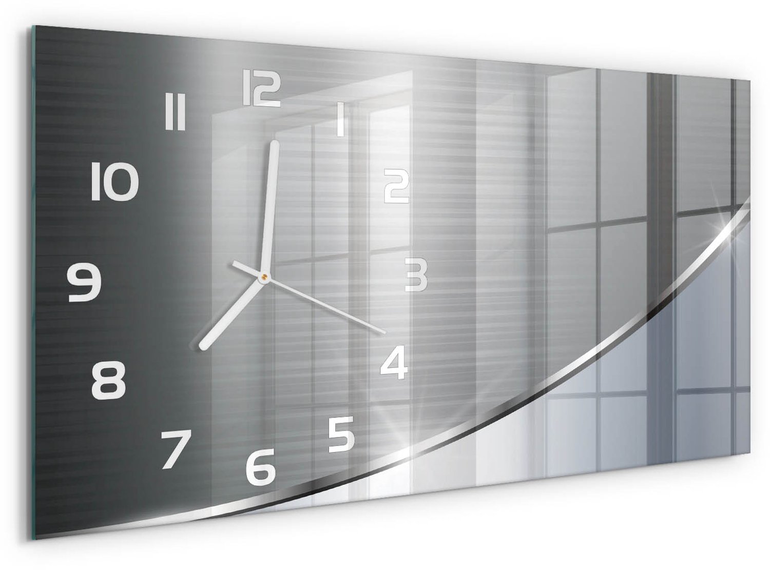 TULUP Wandklok - Metaalabstractie Moderne Wandklok Glas - 60x30 cm - Zilver Wandklok Glas Decoratie - Witte handen - Rechthoekige Klok - Glazen Wandklok Design - Klok Glas Met Opdruk