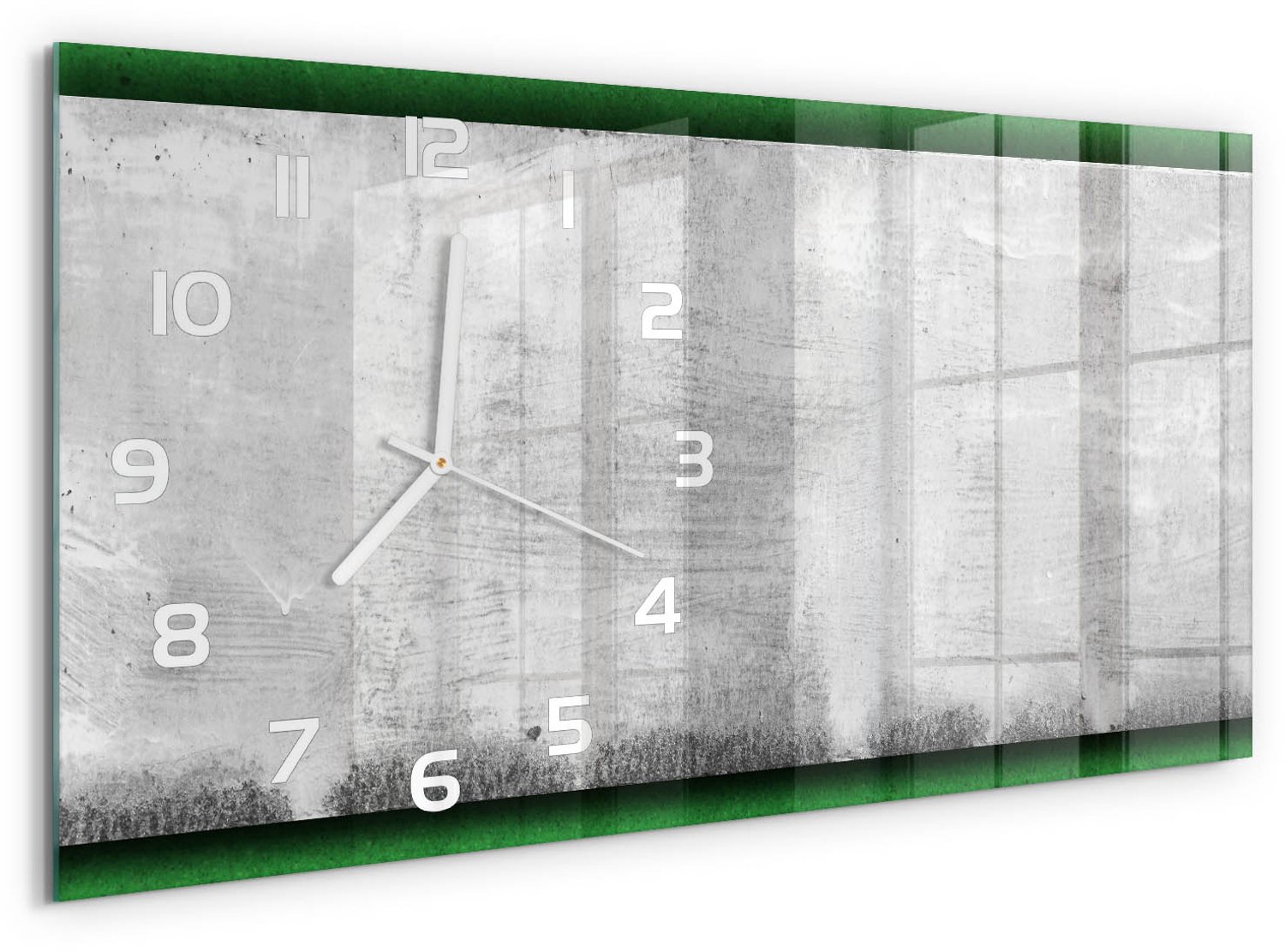 TULUP Wandklok - Groene muur Glazen Wandklok Design - 60x30 cm - Groente Klok Glas Met Opdruk - Witte handen - Rechthoekige Klok - Wandklok Glas Met Motief - Decoratieve Glazen Klok