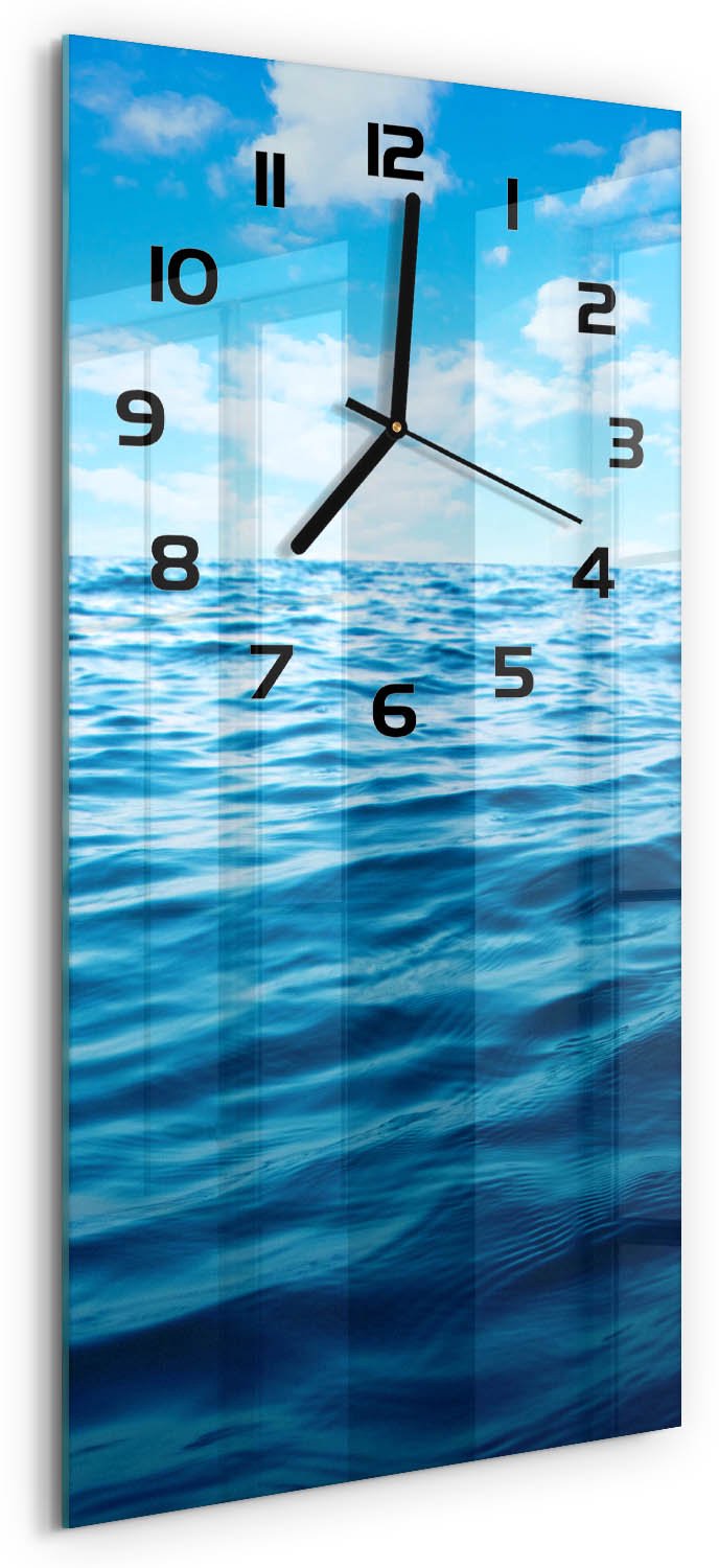 Tulup Wandklok - Zeewater Wandklok Glas Decoratie - 30x60 cm - Blauw Gekleurde Glazen Klok - Zwarte handen - Rechthoekige Klok - Klok Glas Met Opdruk - Moderne Wandklok Glas