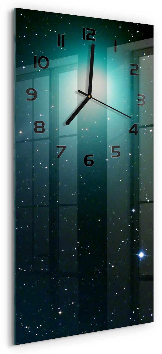Tulup Wandklok - Melkwegstelsel Wandklok Glas Decoratie - 30x60 cm - Blauw Gekleurde Glazen Klok - Zwarte handen - Rechthoekige Klok - Klok Glas Met Opdruk - Moderne Wandklok Glas