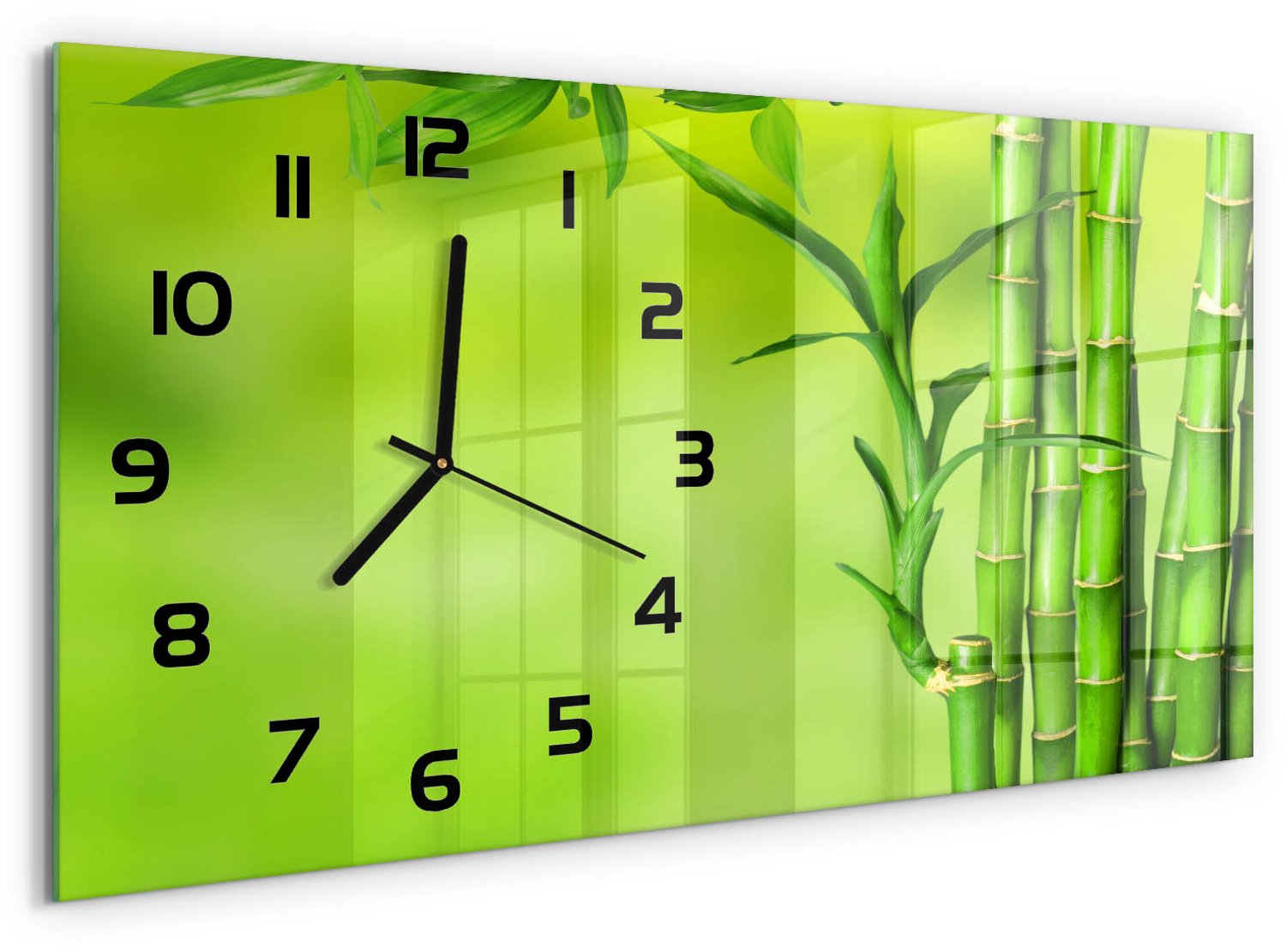 TULUP Wandklok - Bamboe Glazen Klok Met Print - 60x30 cm - Groente Wandklok Glas Met Motief - Zwarte handen - Rechthoekige Klok - Wandklok Glas Decoratie - Gekleurde Glazen Klok