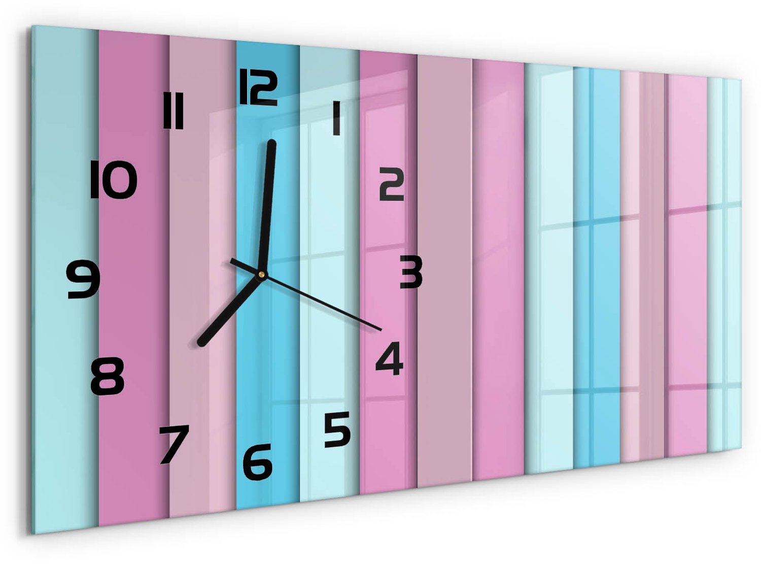 TULUP Wandklok - Kleurrijke strepen Wandklok Glas Met Motief - 60x30 cm - Veelkleurig Decoratieve Glazen Klok - Zwarte handen - Rechthoekige Klok - Gekleurde Glazen Klok - Glazen Klok Met Print