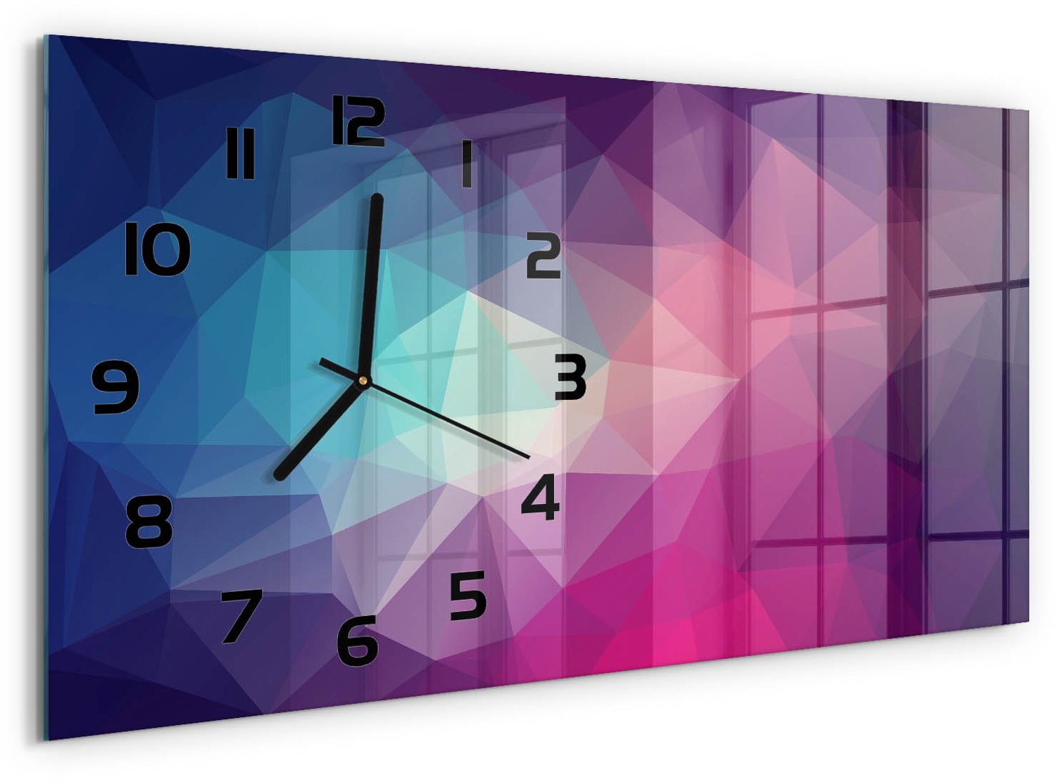 TULUP Wandklok - Abstracte achtergrond Gekleurde Glazen Klok - 60x30 cm - Veelkleurig Glazen Klok Met Print - Zwarte handen - Rechthoekige Klok - Moderne Wandklok Glas - Wandklok Glas Decoratie