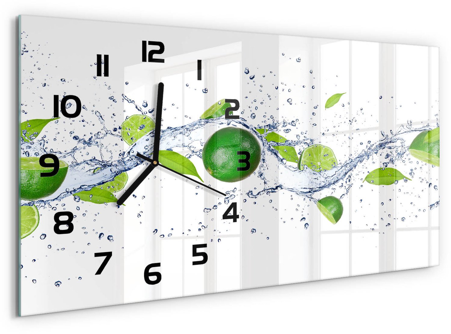 TULUP Wandklok - Calciumcarbonaat Wandklok Glas Decoratie - 60x30 cm - Groente Gekleurde Glazen Klok - Zwarte handen - Rechthoekige Klok - Klok Glas Met Opdruk - Moderne Wandklok Glas