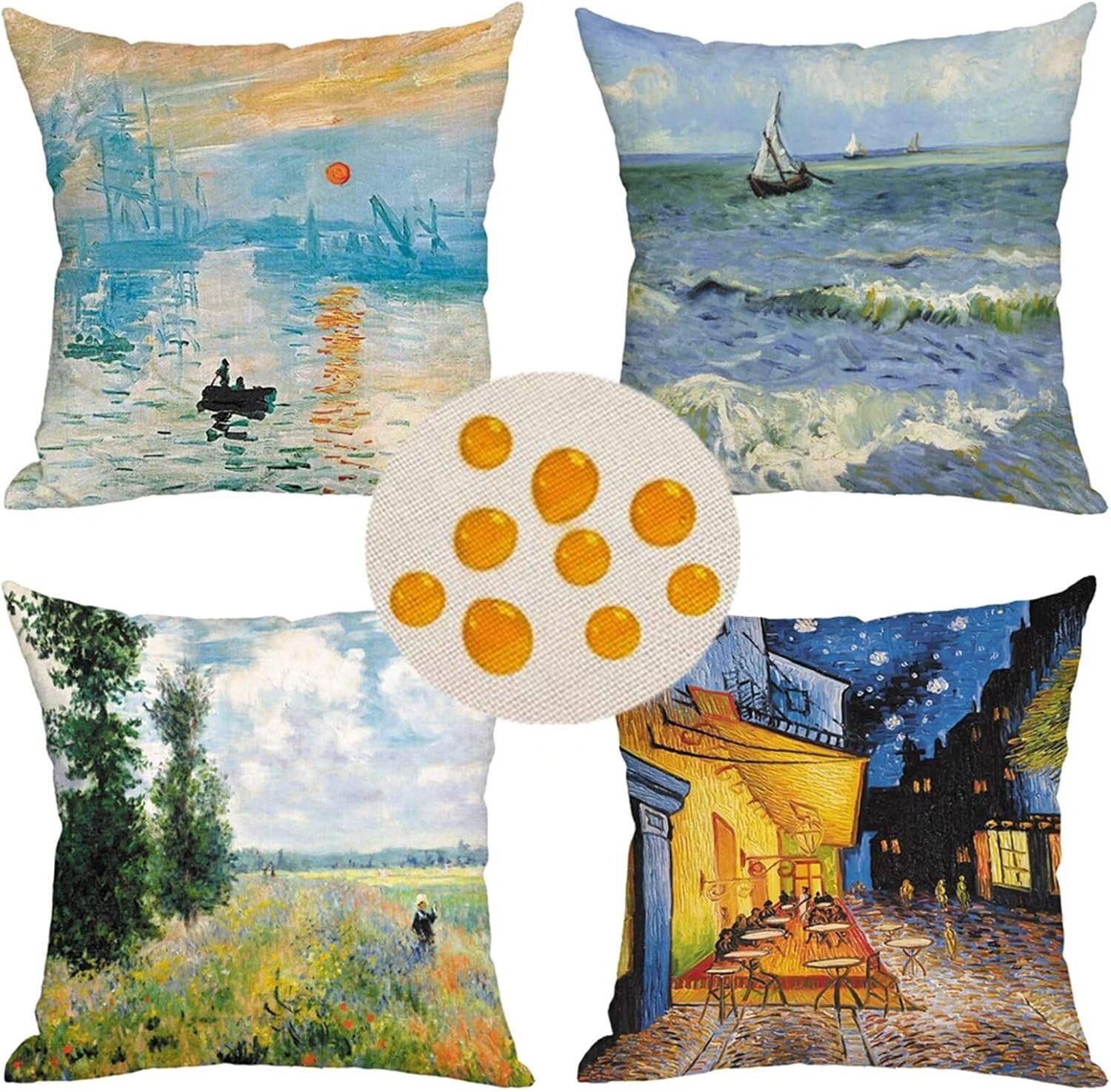 Kussensloop, mooi uitzicht, kussenhoes, 40 x 40 cm, set van 4 decoratieve outdoor kussens, waterdichte, decoratieve kussenhoezen, linnen, bankkussen, luxe kussenslopen voor woonkamer, tuin, outdoor