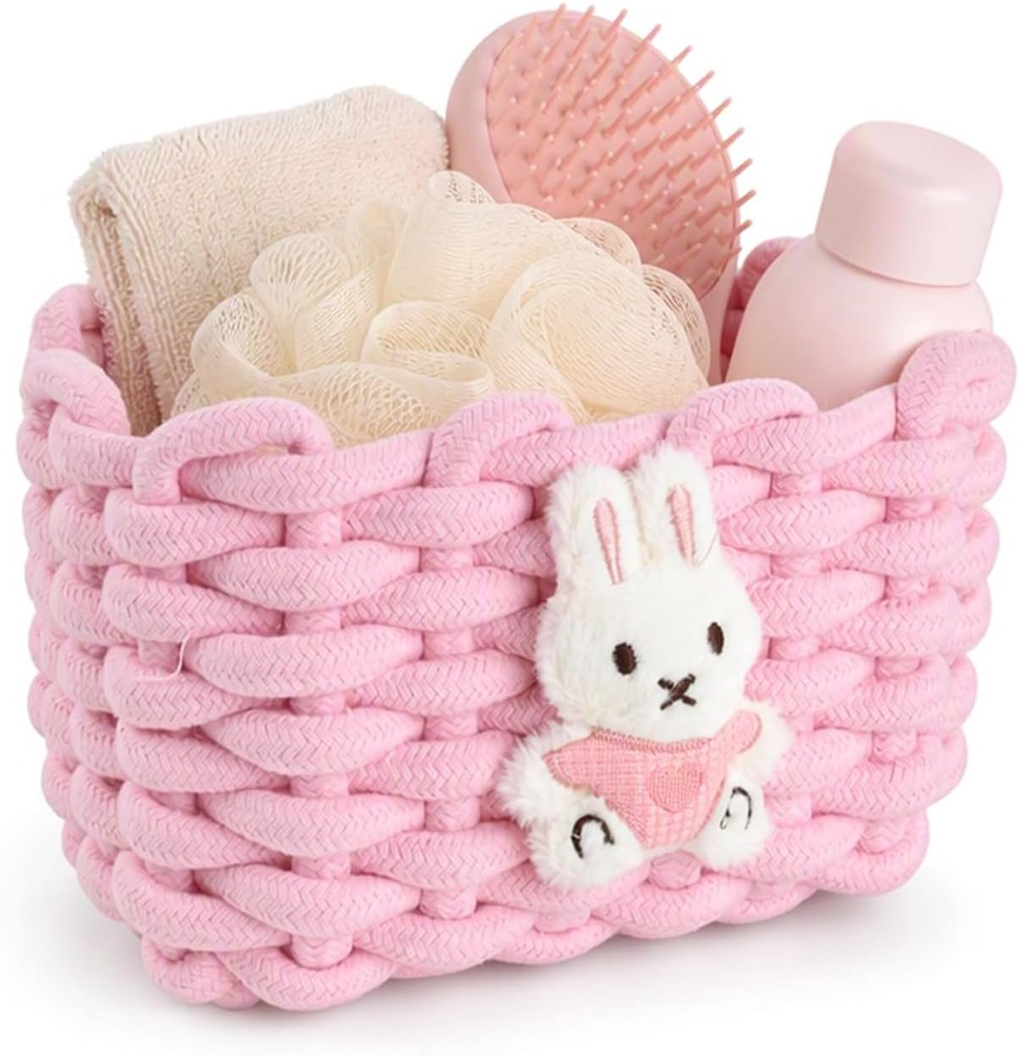 Katoenen touw opbergmand 18 x 14 x 13 cm met schattig konijnendecor