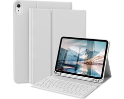 Case met toetsenbord voor iPad A16 11e generatie 2025, voor iPad 10e generatie 2022 10,9 inch, Bluetooth afneembaar QWERTZ toetsenbord, zachte stootvaste TPU hoes, (grijs)