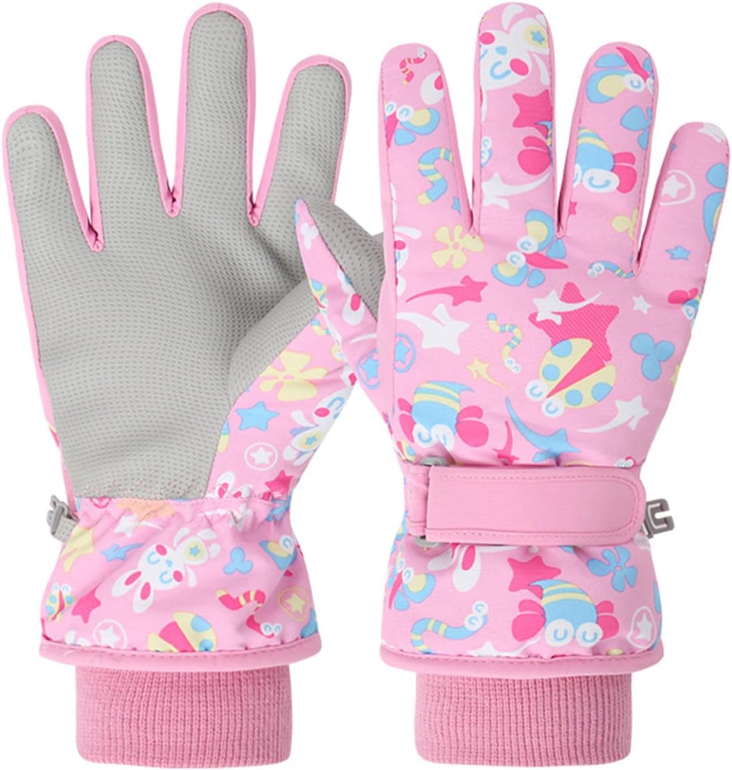 HisKes Kinderskihandschoenen - Winterhandschoenen - Warme handschoenen - Warme handschoenen voor meisjes - met fleece gevoerd - winddicht en antislip - gebreide lange manchetten met ribbels - roze - L