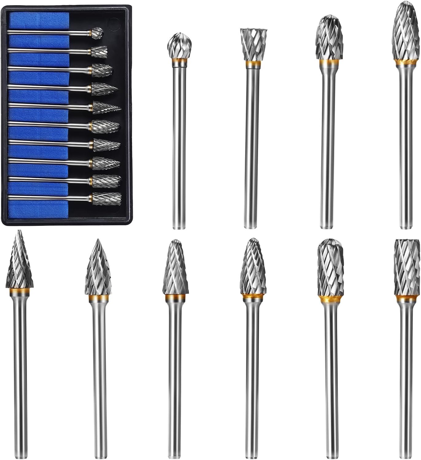 10 stuks hardmetalen freespennen met dubbele snede voor accessoires, metalen frees 3 mm schacht voor boormachine hout snijden, metaal polijsten, graveren, boren (zilver, 10 stuks - 3