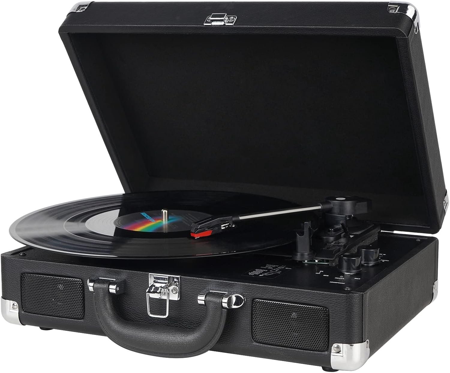 ! Platenspeler, riemaandrijving, draagbaar, stereo, met 3 versnellingen, ingebouwde luidsprekers, ondersteunt RCA-output, Aux-in van 3,5 mm, hoofdtelefoonjack, MP3, mobiele telefoons, muziek