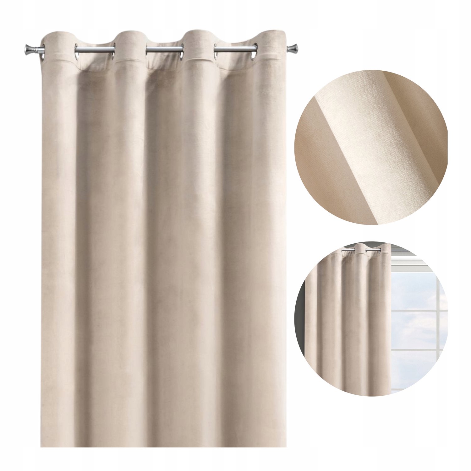 Verduisterende Velours Gordijn met Ringen 140x250 cm Beige
