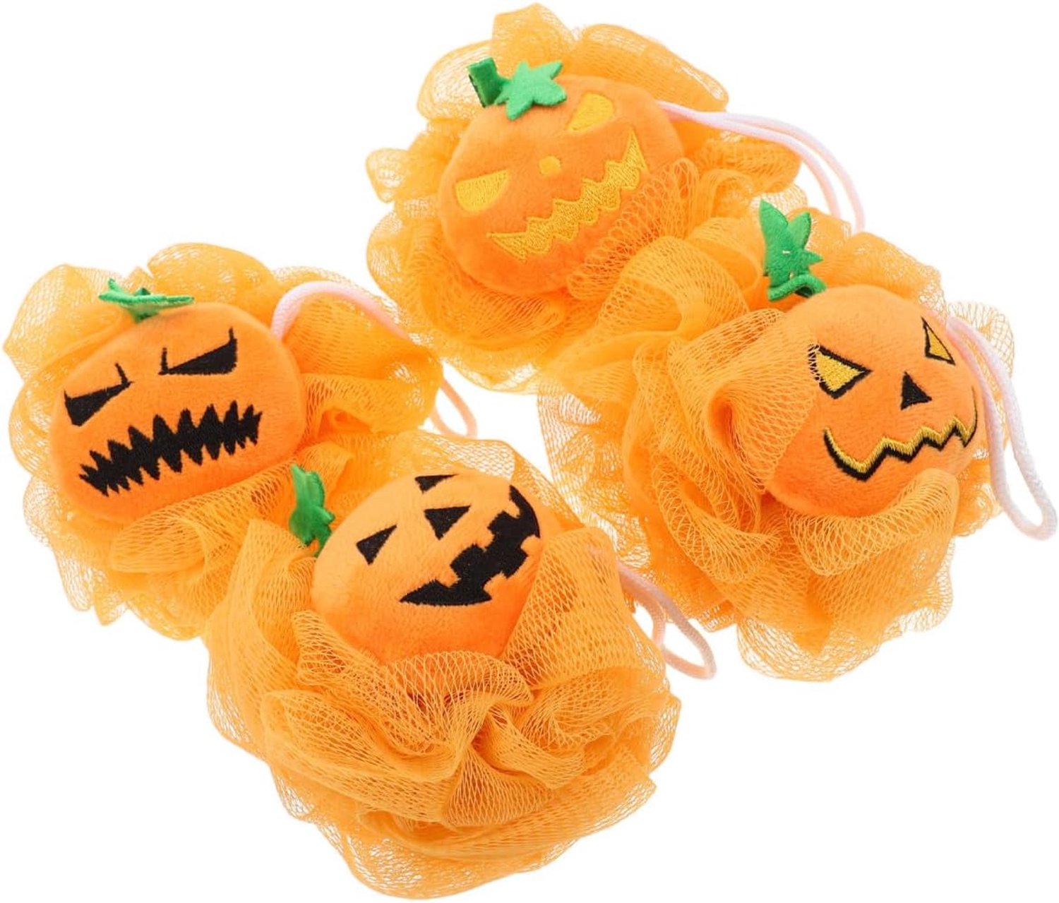 4 Stuks Delige Halloween Pompoen Spons Exfoliërende Mesh Loofah voor Zacht Reinigen Rijke Schuimvorming Ophanglus Geschikt voor Familiegebruik Feestdecoratie