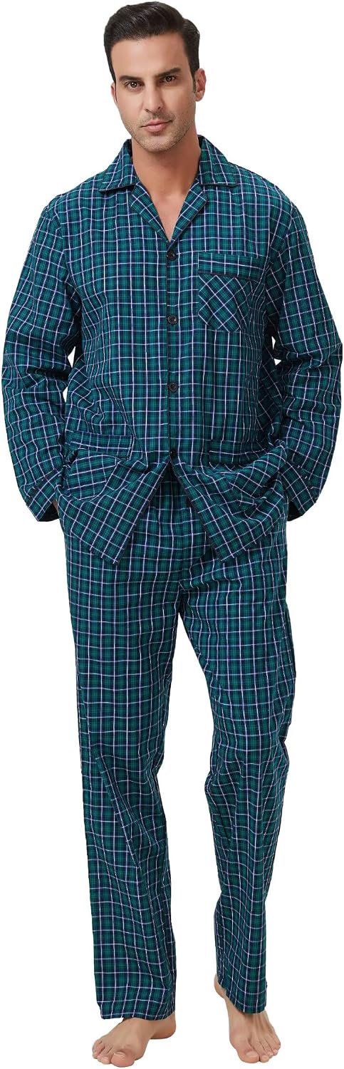 Katoenen Pyjama Set Voor Mannen 2 Piceces Plaid Comfy Nachtkleding PJS Met Zakken