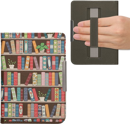 kwmobile e-reader hoesje geschikt voor Kobo Clara BW / Colour hoes - E reader flip case met magneetsluiting - Ereader cover - Zomerse bibliotheek design in blauw / groen / roze — afbeelding 2