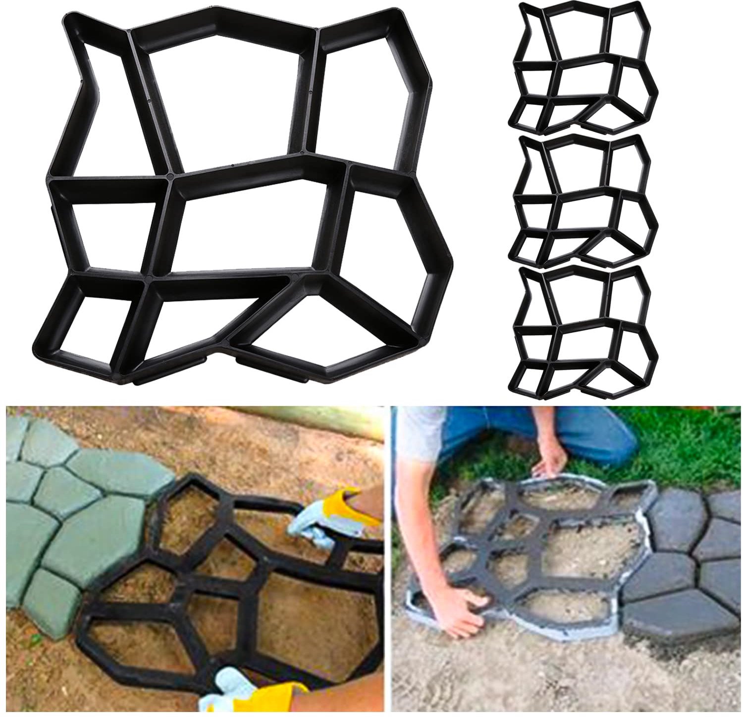 4 stuks bestratingsvorm looppaden vorm bestratingssteen D.I.Y. bestratingsmaker gieten 43 x 43 x 4 cm bestratingsvorm sjabloon voor beton, looppad, straatstenen, terrasplaten
