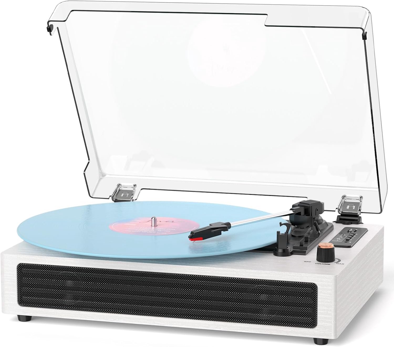 Platenspeler met draaitafel, retro 3-speed platenspeler met ingebouwde luidsprekers, USB-opname, AUX in automatische stop, riemaandrijving LP-speler wit